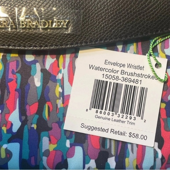 NWT Vera Bradley Envelope Wristlet Watercolor Brushstrokes Black Leather Trim - Picture 5 of 7